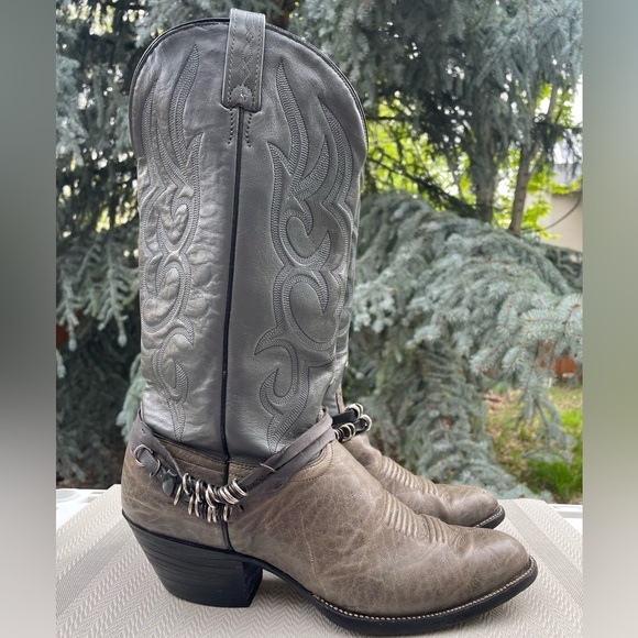 J. Chisholm Vintage Made in USA Taupe & Gray Leather Pointed Toe Cowboy Boots - Picture 14 of 14